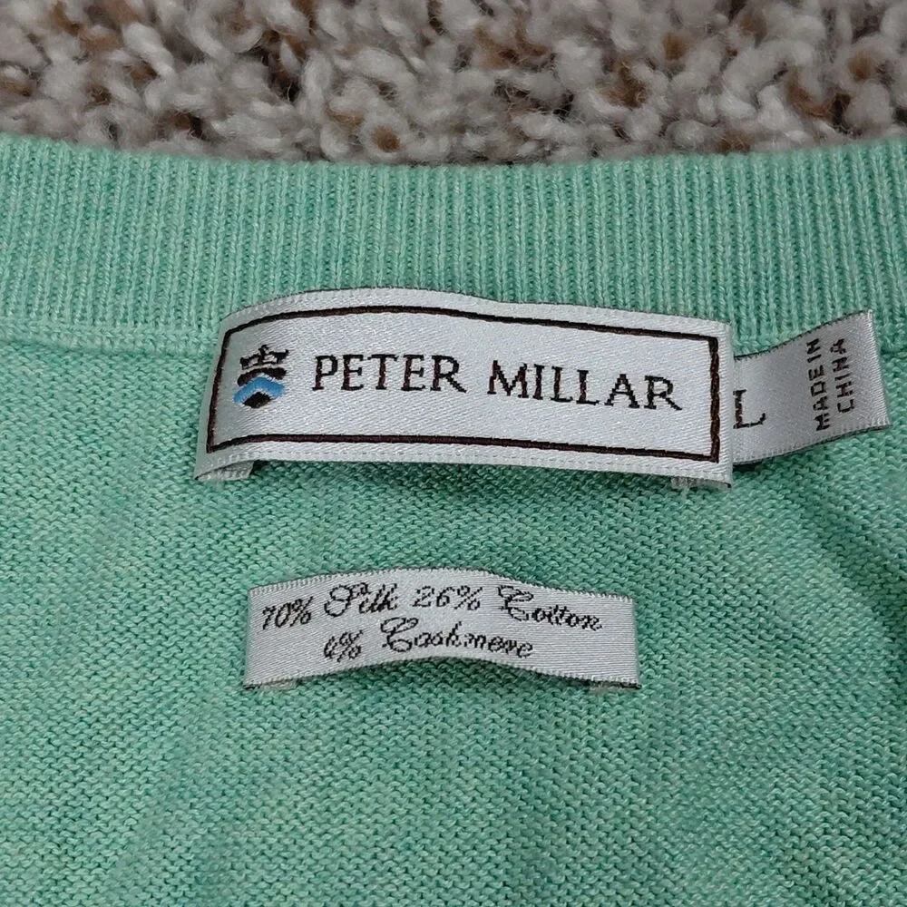 Peter Millar Sweater Vest Mens Large Green Silk Cotton Cashmere Blend Preppy